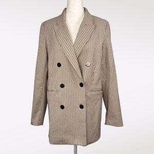 Joie Check Blazer Brown Plaid Double Breasted Jacket Size Small